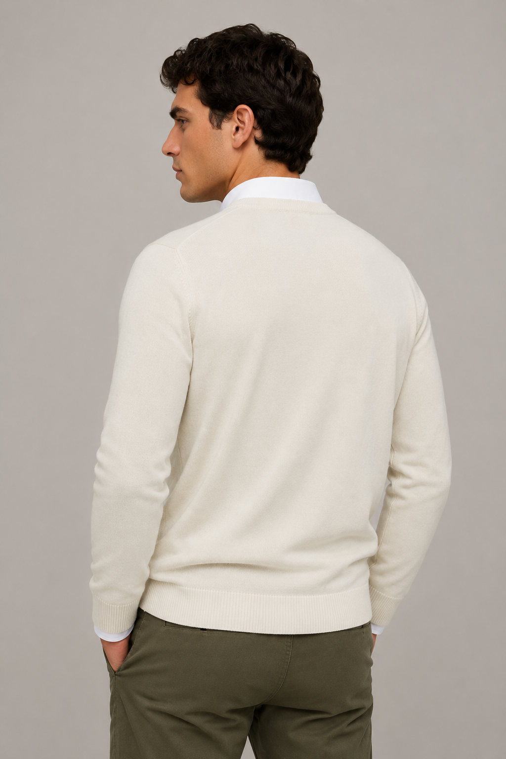 Suéteres Para Hombre Básico de Punto Fino E65301 Hueso