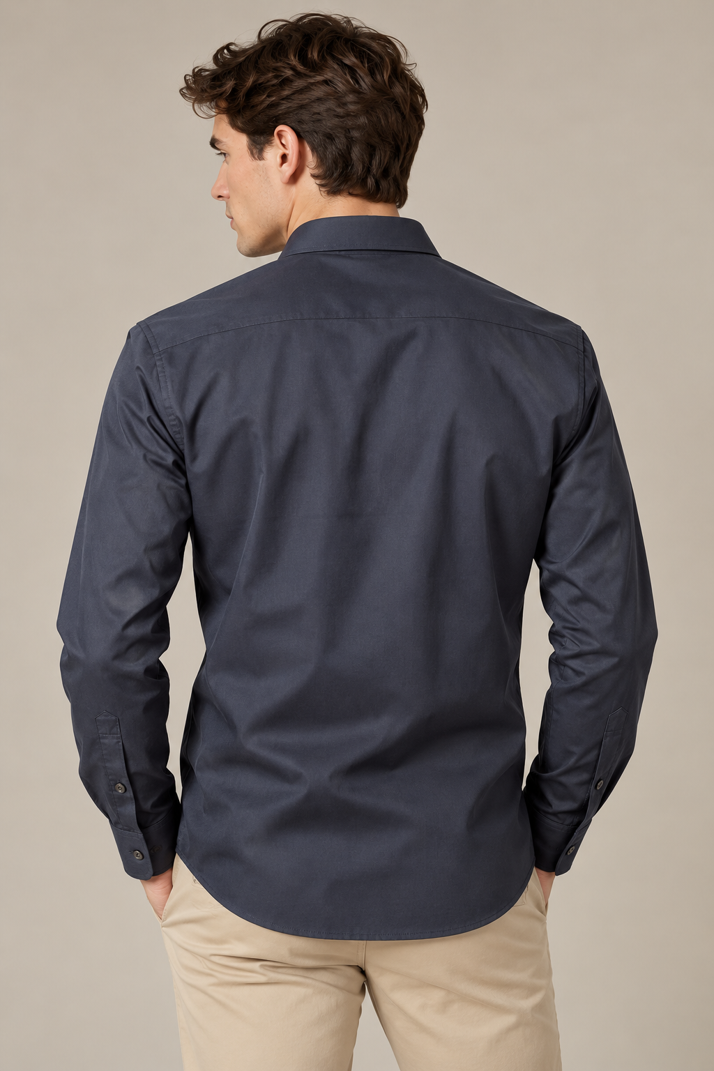 Camisas para Hombre Manga Larga Casual Formal de Tejido Suave B65411 Marino
