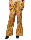 Pantalones Para Mujer Bobois Moda Casuales Santinado Estilo Japones Acampanado Amplio Con Estampado Floral W33107 Ocre