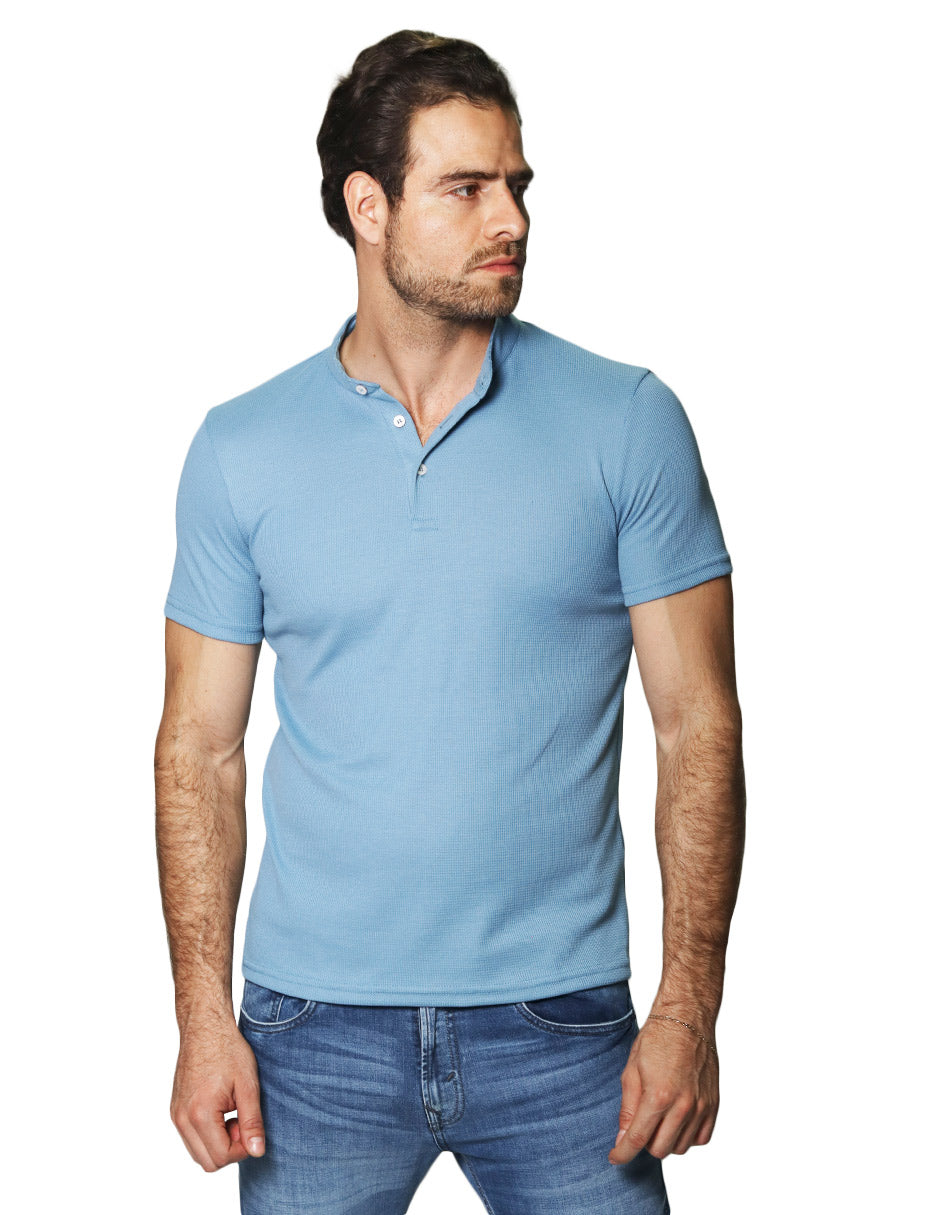 Playeras Para Hombre Manga Corta Con Botones A45305 Azul