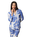 Blusas Para Mujer Camisera Oversize Tipo Lino Estampado Abstracto N41128 Azul