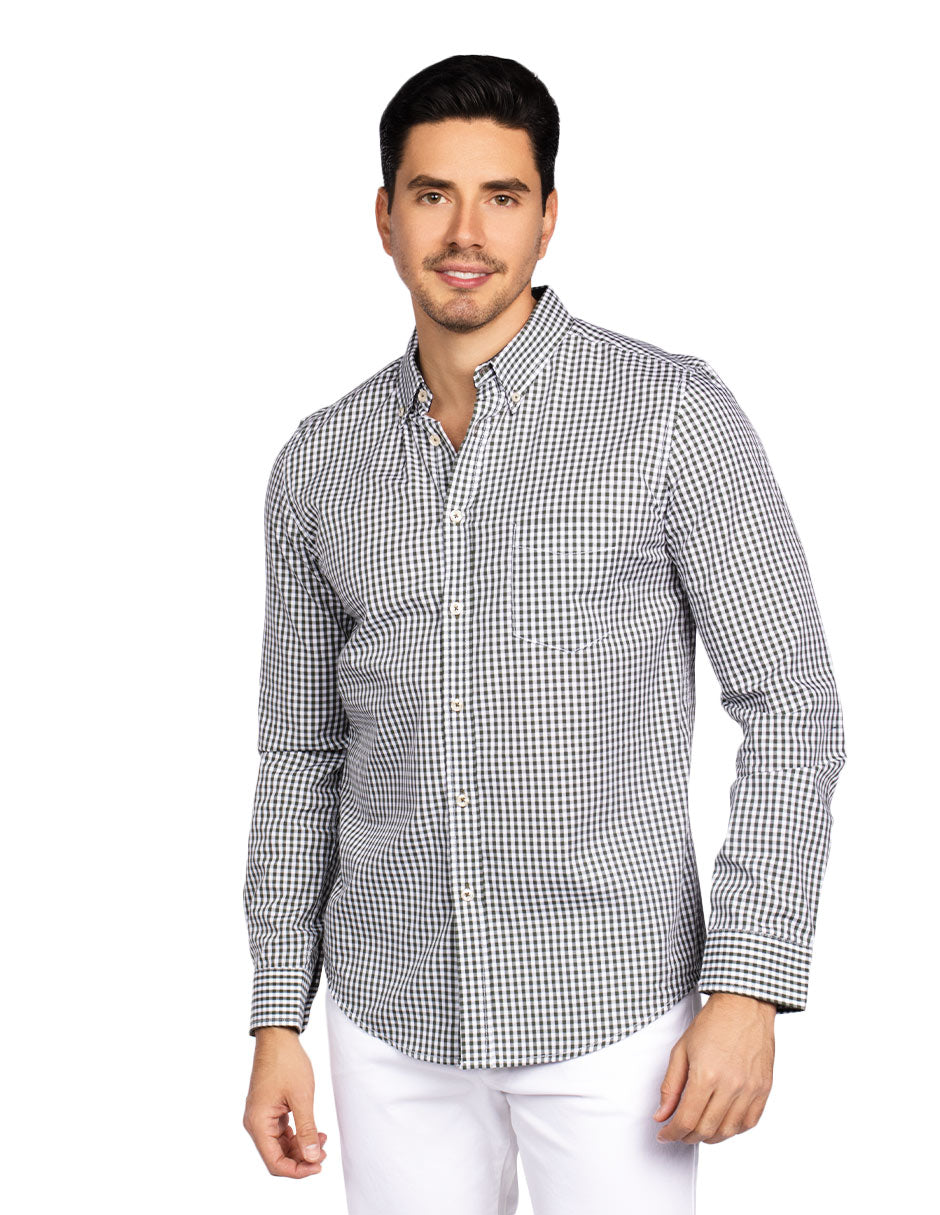 Camisas Para Hombre Manga Larga Cuadros B45213 Olivo