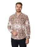 Camisas Para Hombre Manga Larga Estampado Paisley B45503 Olivo