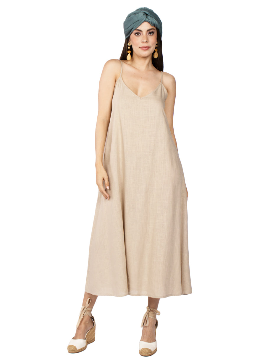 Vestidos Para Mujer Largo Amplio De Tirantes S51120 Arena