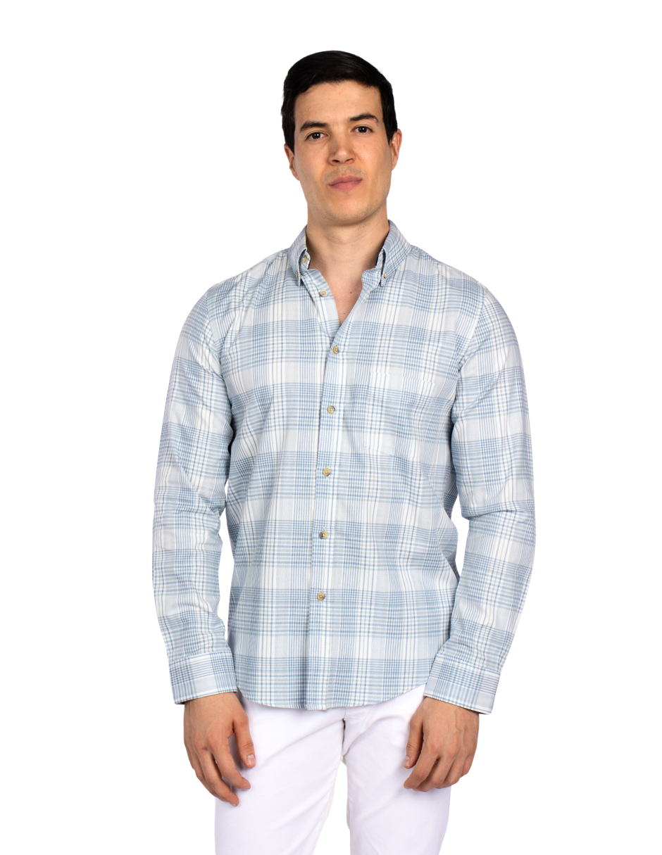 Camisas Para Hombre Manga Larga Cuadros B51128 Aqua