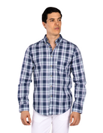 Camisas Para Hombre Manga Larga Cuadros B51124 Azul