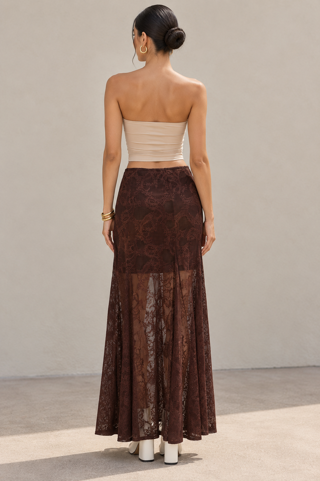 Faldas Para Mujer De Encaje Paisley Con Transparencia X63101 Café