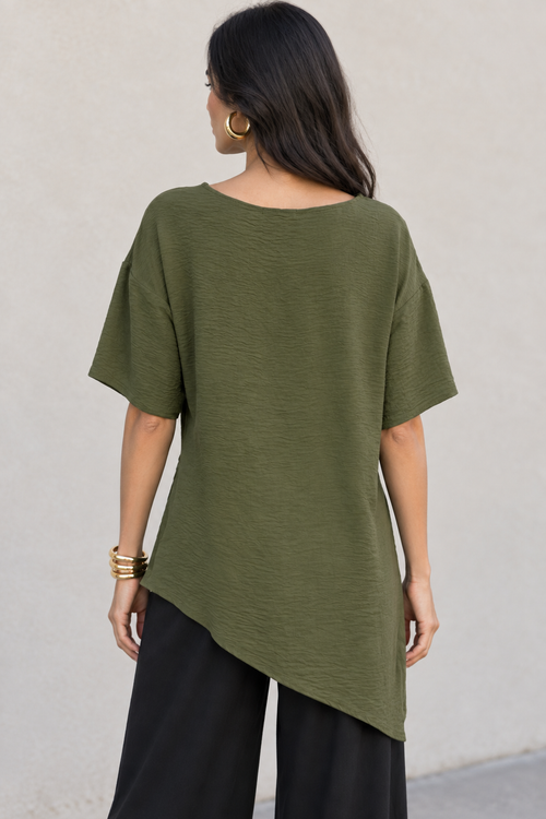 Blusas Para Mujer Asimétrica De Tela Fruncida Oversize N63115 Olivo