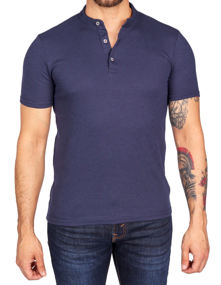 Playeras Para Hombre Textura Con Aletilla A51308 Marino