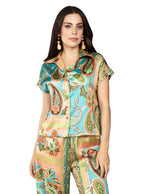 Blusas Para Mujer Camisera Paisley Satinada N51116 Turquesa