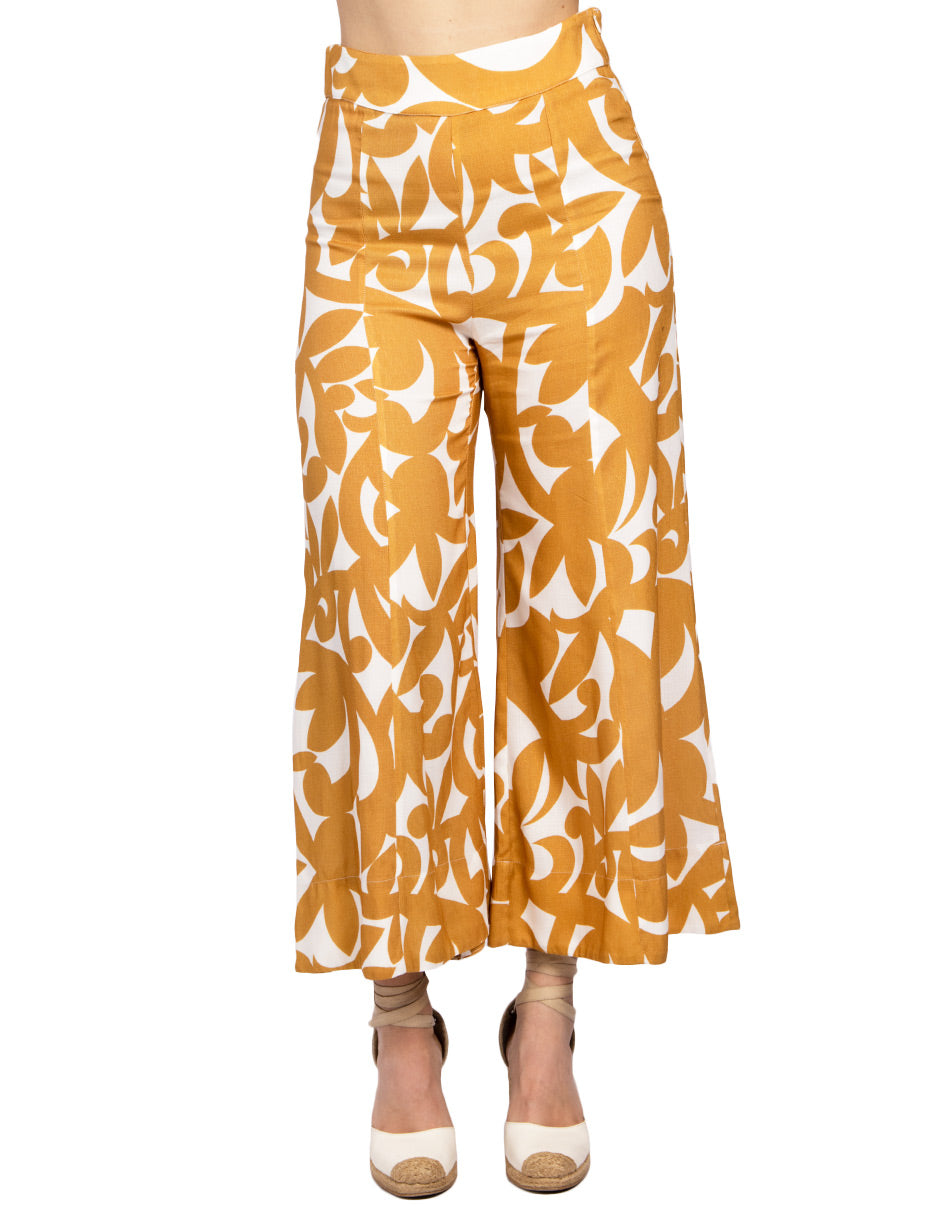 Pantalones Para Mujer Wide Leg Tipo Lino W51105 Ocre