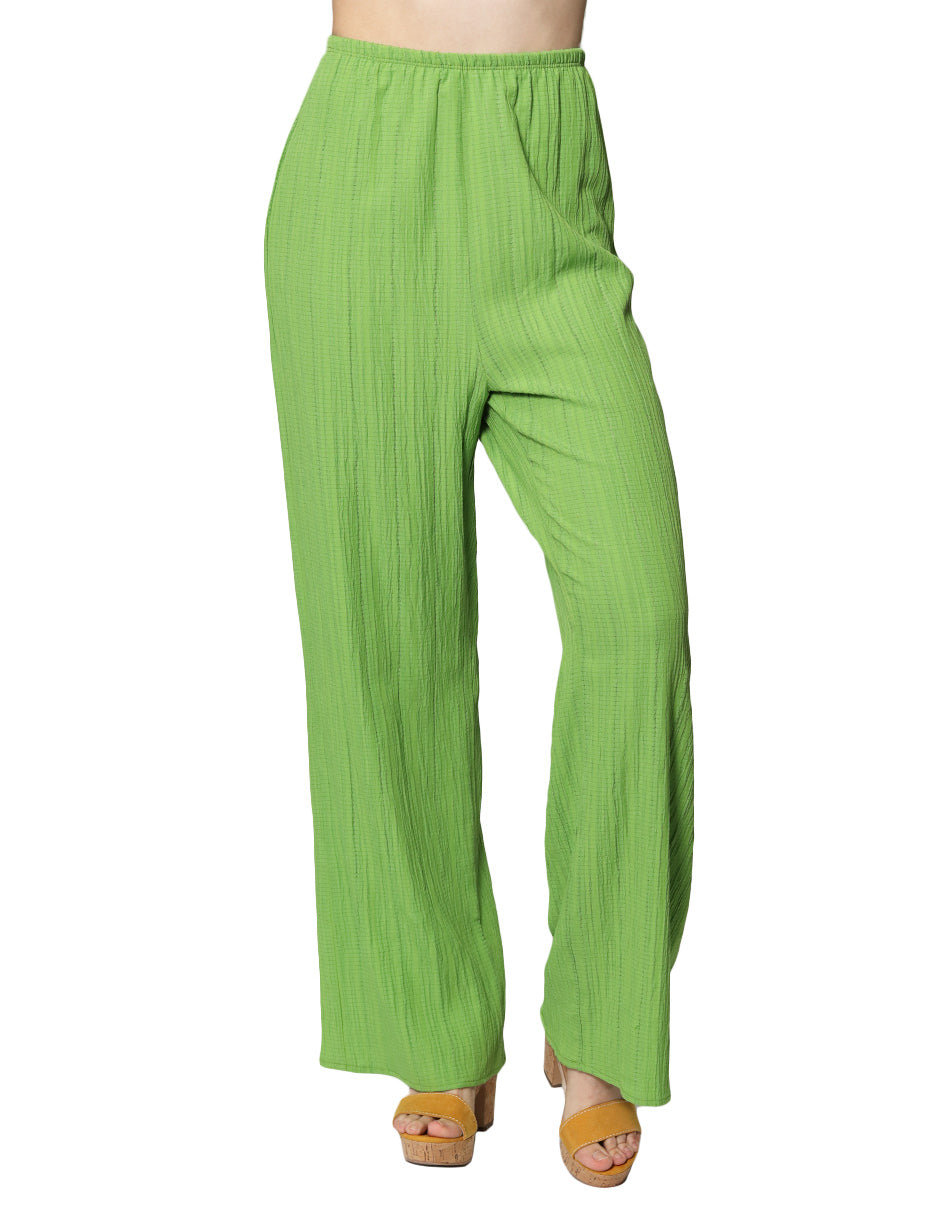 Pantalones Para Mujer Basico Corrugado De Tiro Alto W41142 Verde