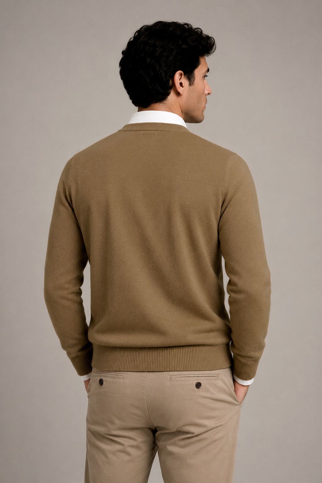 Suéteres Para Hombre Básico de Punto Fino E65301 Camel