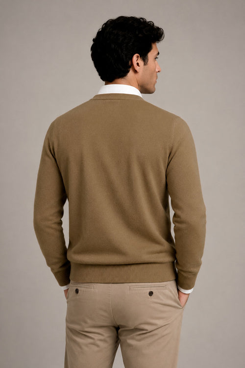 Suéteres Para Hombre Básico de Punto Fino E65301 Camel