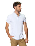 Playeras Polo Para Hombre De Manga Corta Lisa Basica Con Logo Bordado Slim Fit APOLOB Blanco