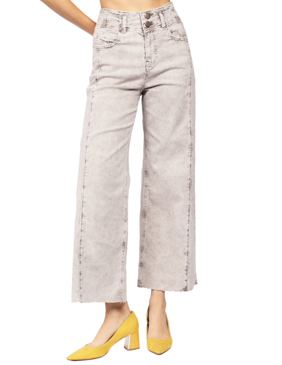 Jeans Para Mujer Wide Leg Doble Boton V51104 Gris