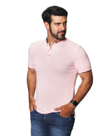 Playeras Polo Para Hombre Lisa De Manga Corta Cuello Mao Con Linea En Mangas Y Cuello A41401 Rosa