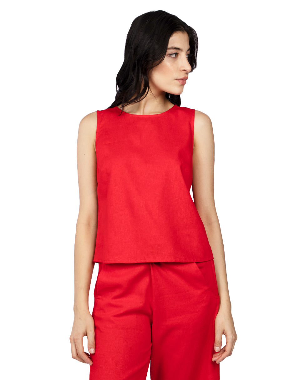 Blusas Para Mujer Tipo Lino Comoda Sin Mangas N51144 Rojo