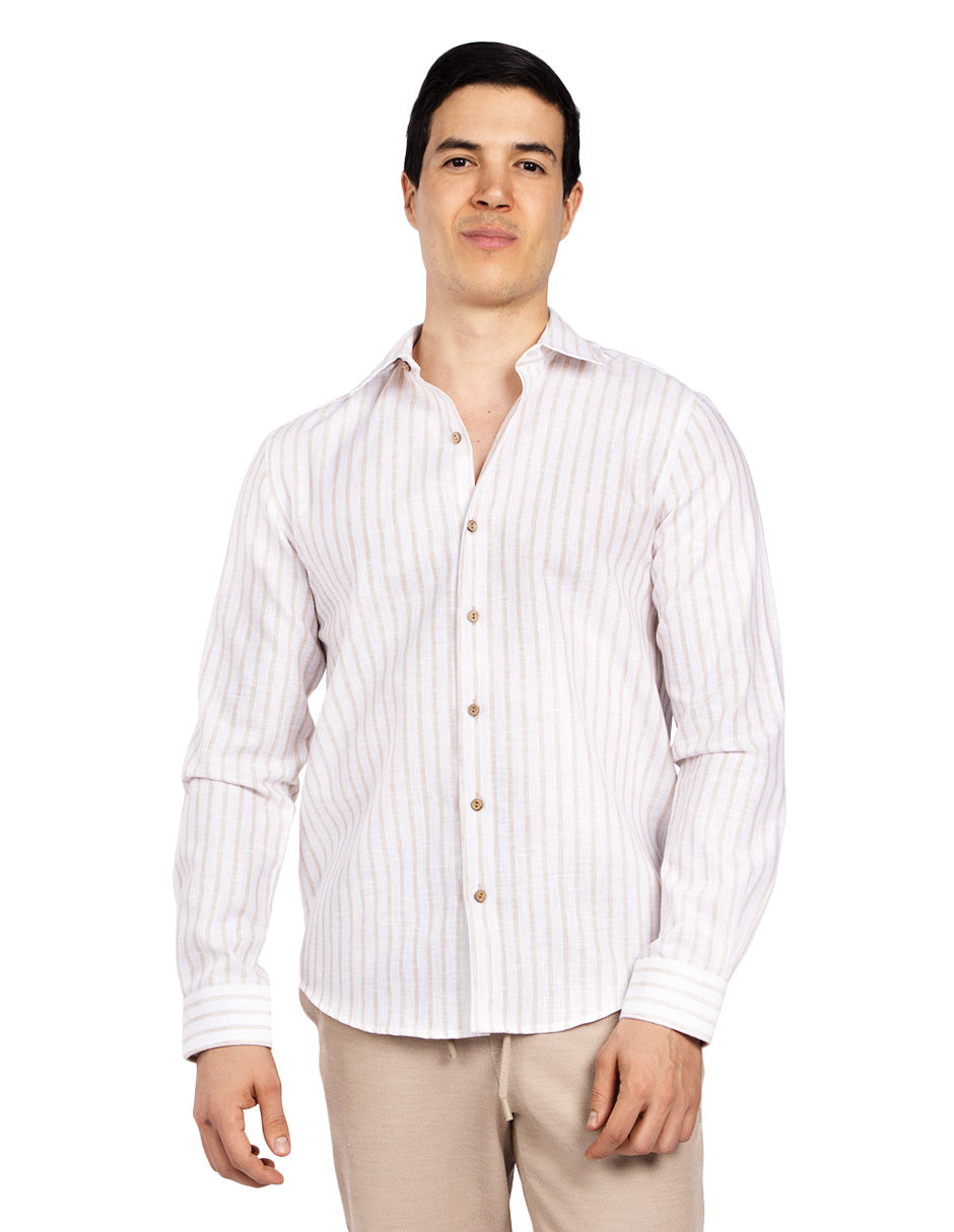 Camisas Para Hombre Tipo Lino Rayas B51323 Blanco