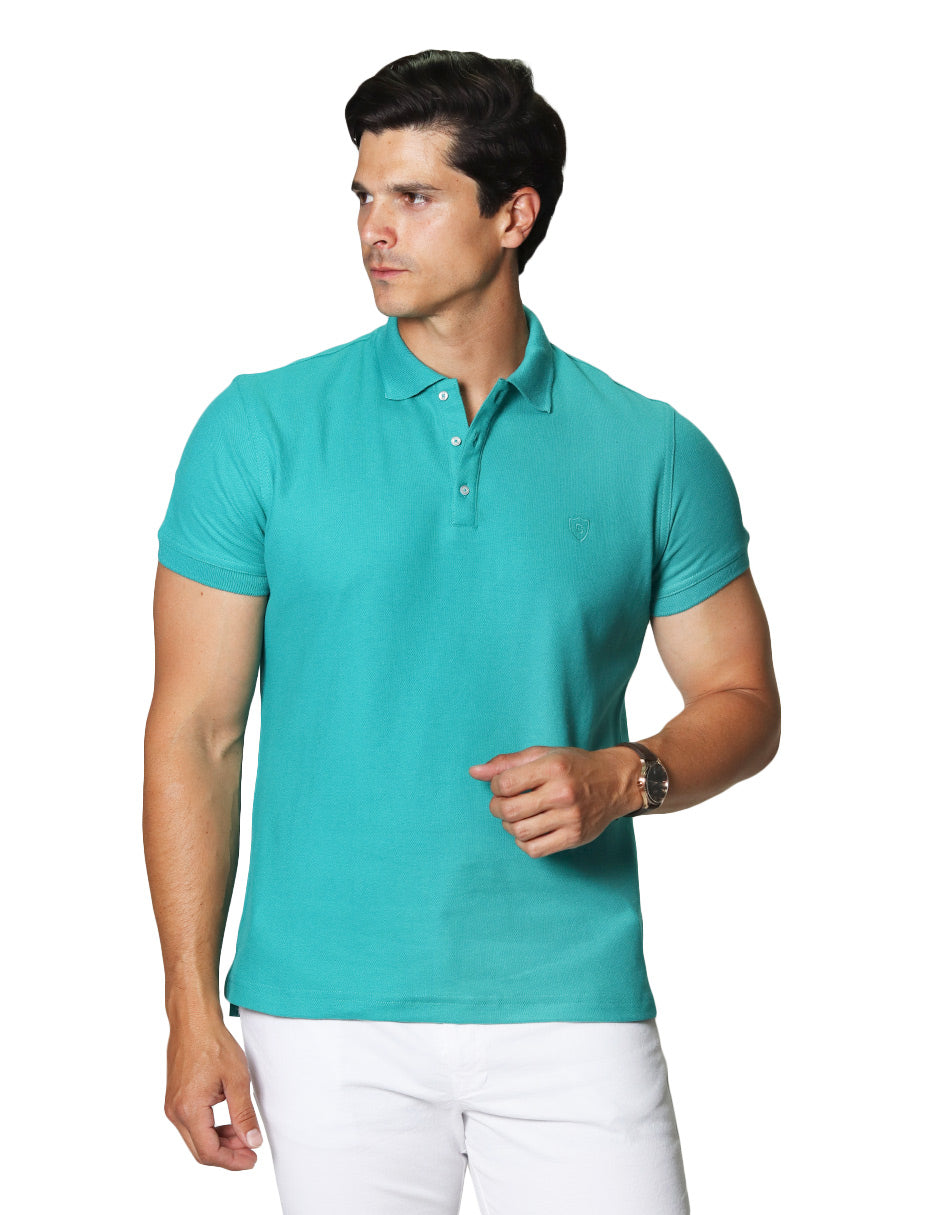 Playeras Polo Para Hombre De Manga Corta Lisa Basica Con Logo Bordado Slim Fit APOLOB Jade