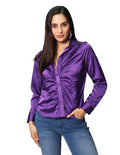 Blusas Para Mujer Fruncida Satinada De Manga Larga N41104 Morado