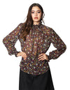 Blusas Para Mujer Bobois Moda Casuales Comoda De Manga Larga De Cuello Alto Con Estampado De Flores N33114 Negro