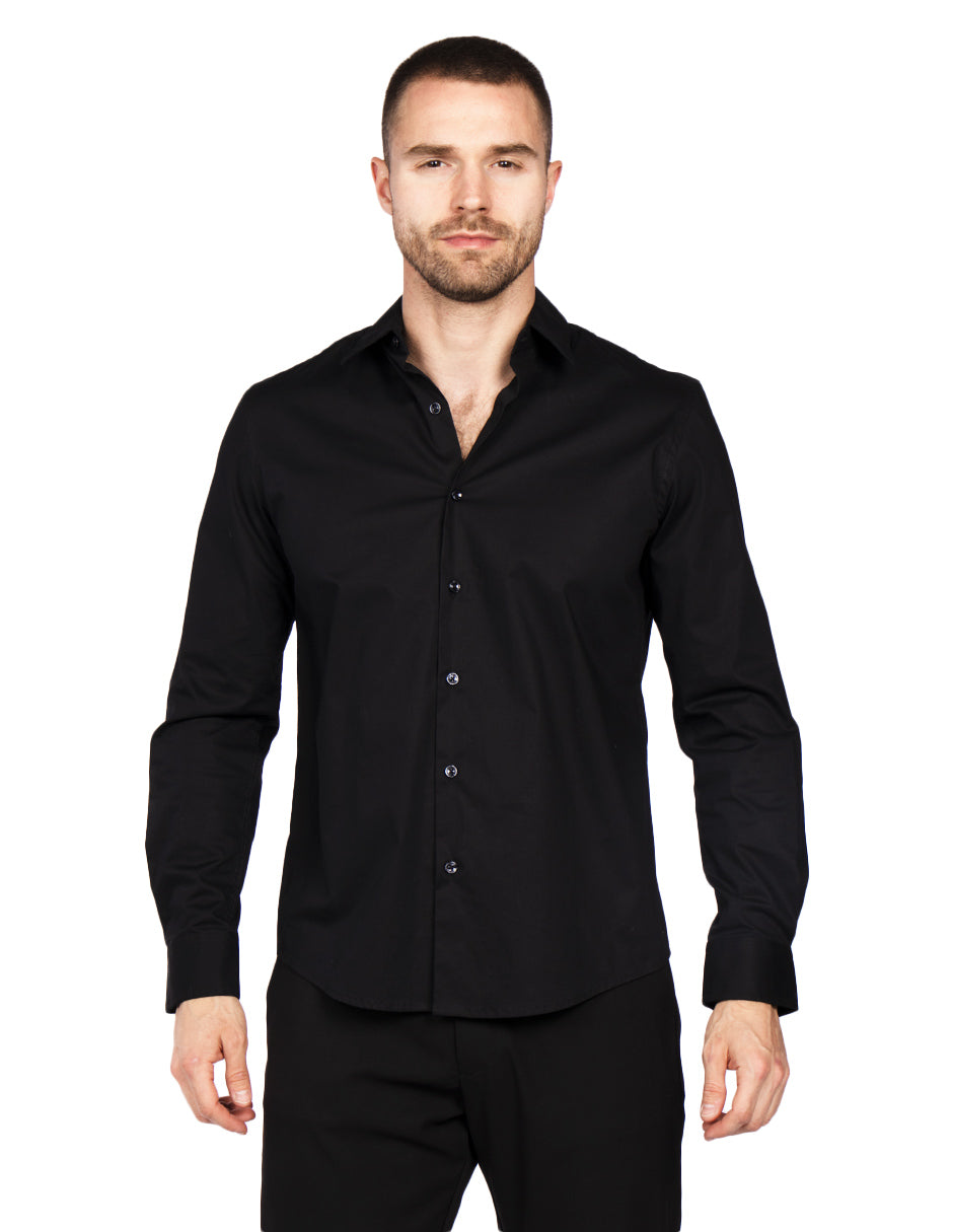 Camisas Para Hombre Manga Larga Slim Fit Negro BPOPST