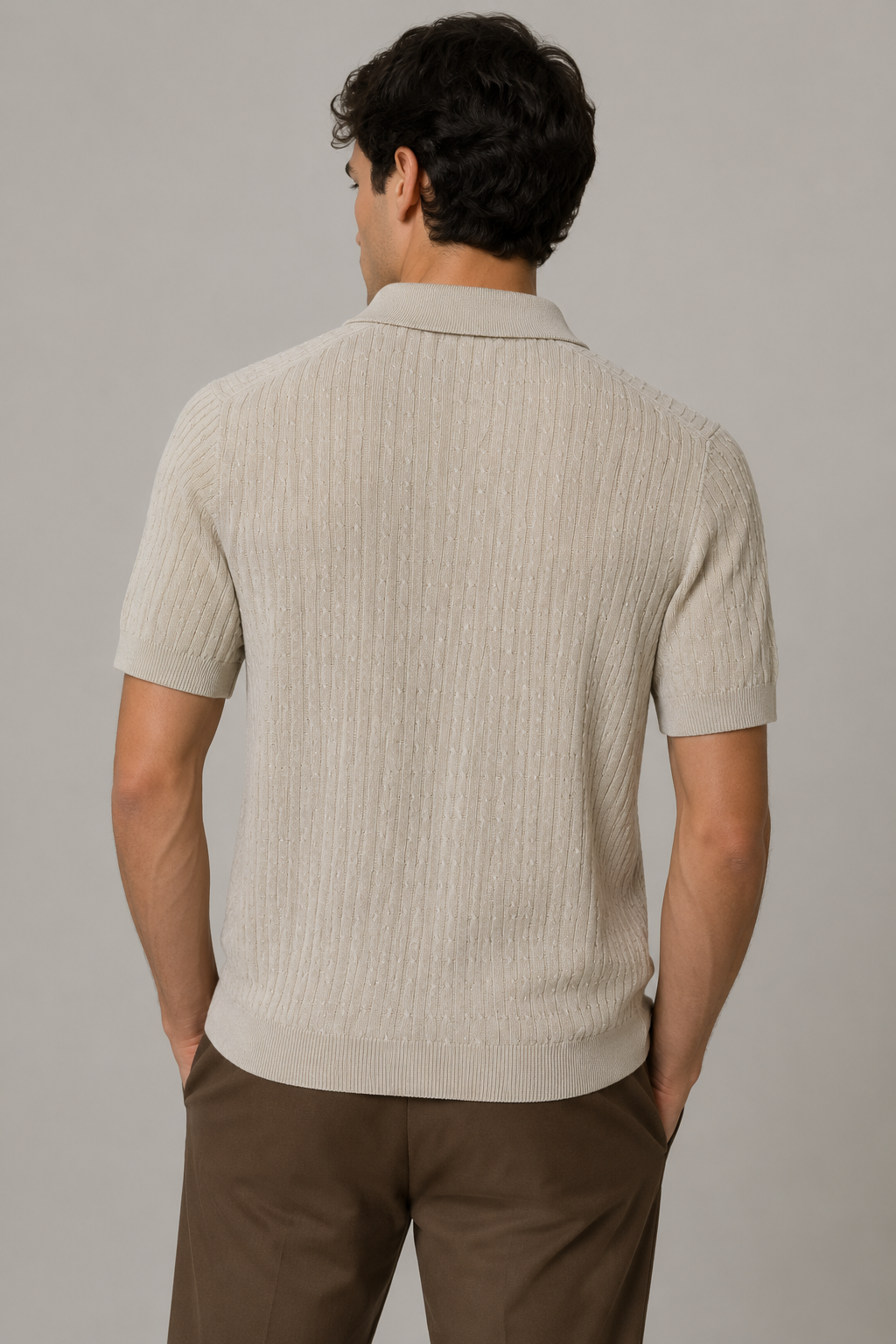 Playeras Polo Para Hombre Tejida Punto Acanalada A61454 Beige