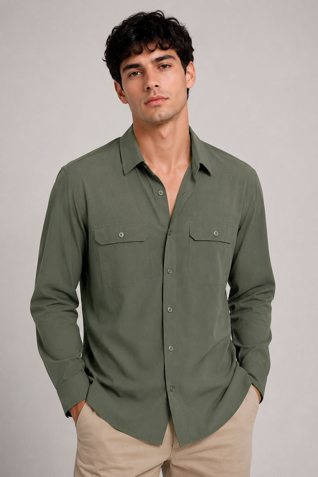 Camisas Para Hombre Super Stretch Non Iron B55410 Olivo