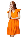 Vestidos Para Mujer Bobois Moda Casuales Liso Midi Corto Tipo Lino Cuello V Con Olanes S41130 Naranja