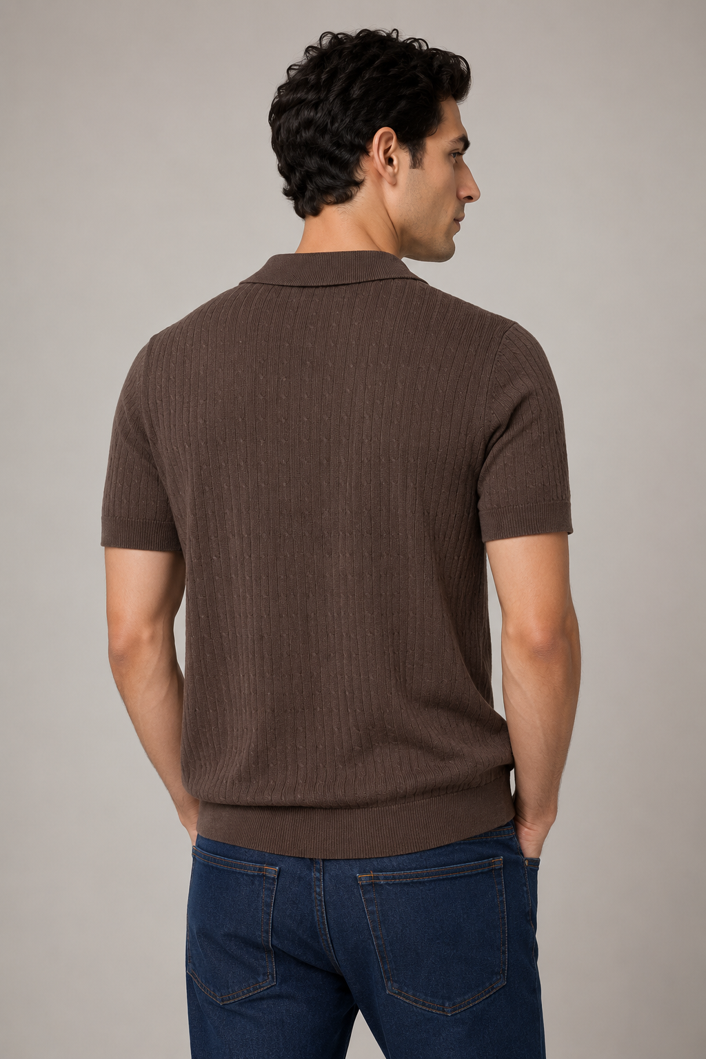 Playeras Polo Para Hombre Tejida Punto Acanalada A61454 Chocolate