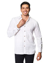 Camisas Para Hombre Bobois Moda Casuales De Manga Larga Con Estampado De Rayas Con Textura Regular Fit B41316 Blanco