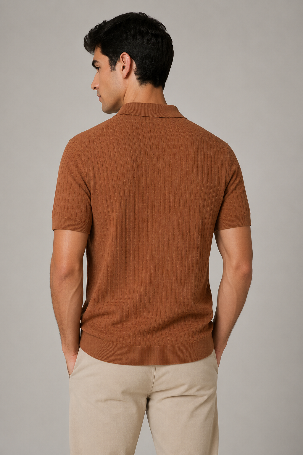 Playeras Polo Para Hombre Tejida Punto Acanalada A61454 Cocoa