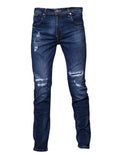 Jeans Para Hombre Bobois Moda Casuales Pantalones de Mezclilla Corte Slim Rotos J35115 Azul
