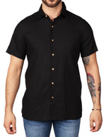 Camisas Para Hombre Estilo Lino Liso B51372 Negro