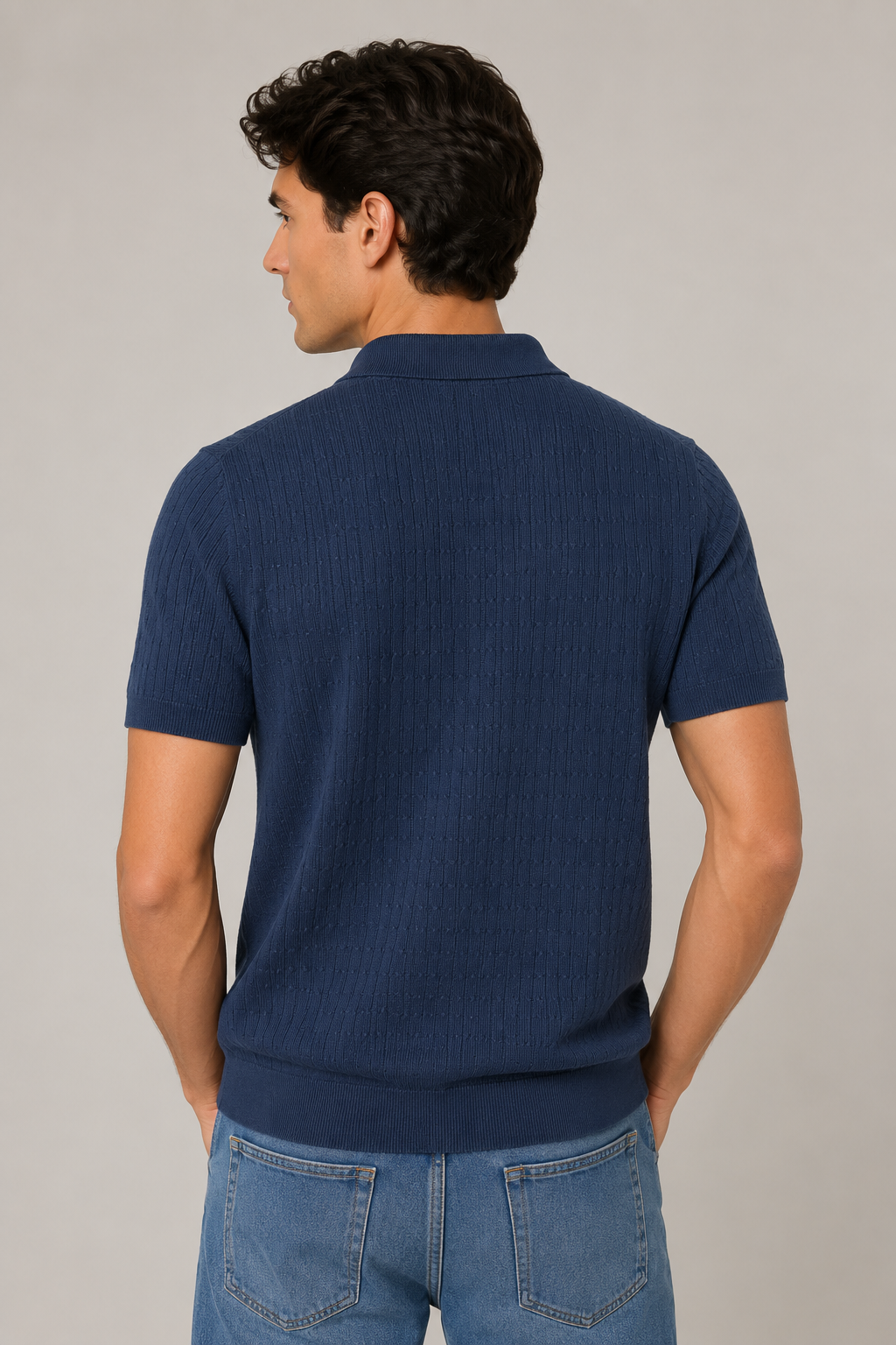Playeras Polo Para Hombre Tejida Punto Acanalada A61454 Marino