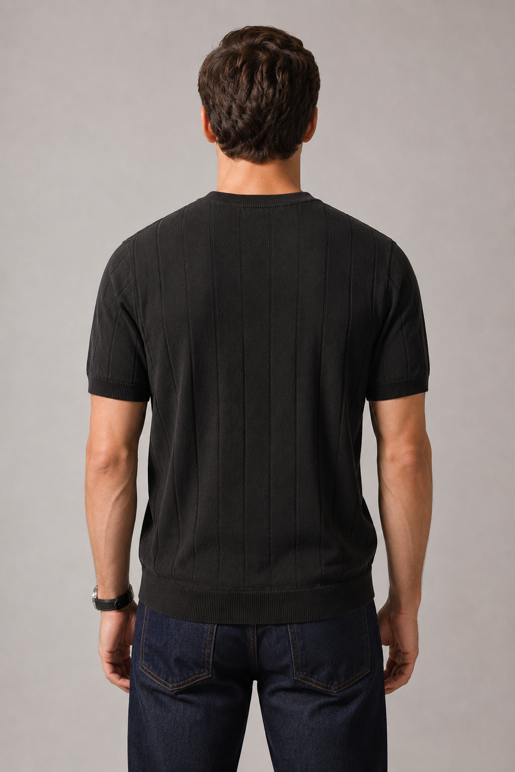 Playeras Para Hombre de Punto Tejida Acanalada A61452 Negro