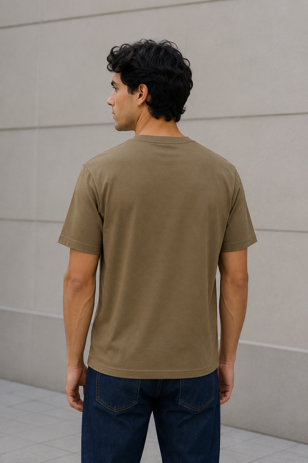 Playeras Para Hombre Básica De Cuello Redondo De Algodón A65401 Olivo