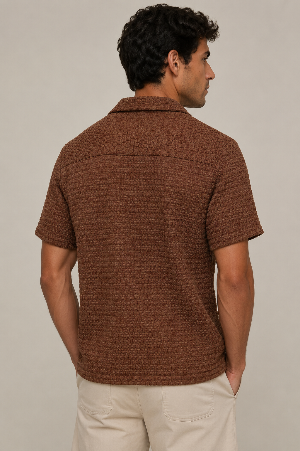 Camisas Para Hombre Manga Corta Tejido Punto B65458 Tabaco
