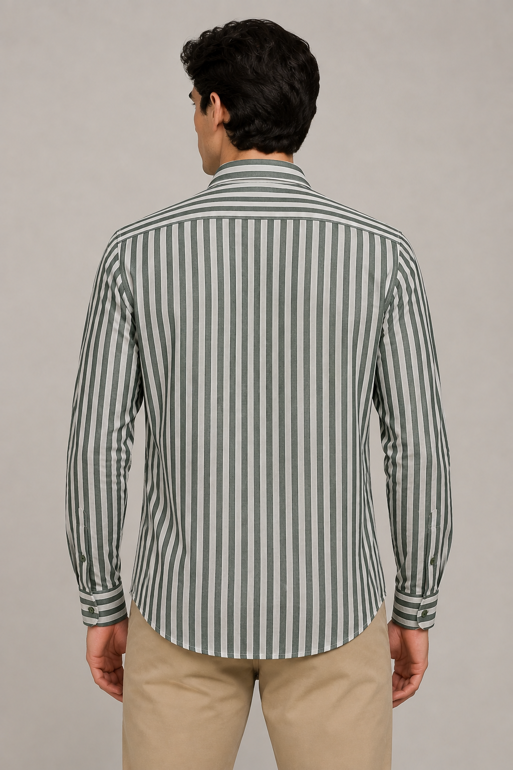 Camisa para Hombre Manga Larga de Rayas Antiarrugas Ligera B61408 Militar
