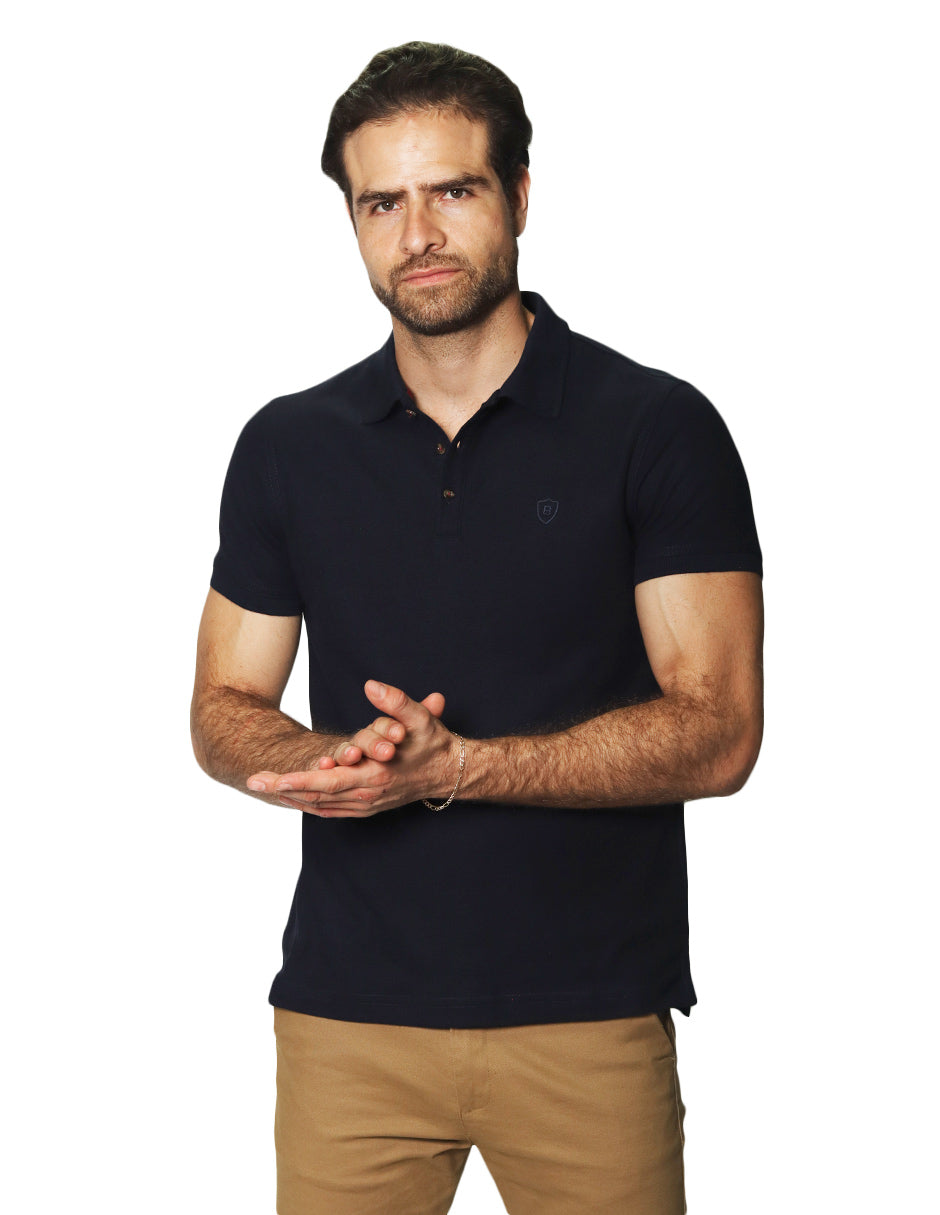 Playeras Polo Para Hombre De Manga Corta Lisa Basica Con Logo Bordado Slim Fit APOLOB Marino