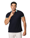 Playeras Polo Para Hombre Bobois Moda Casuales De Manga Corta Con Lineas En Mangas Y Cuello A41406 Marino