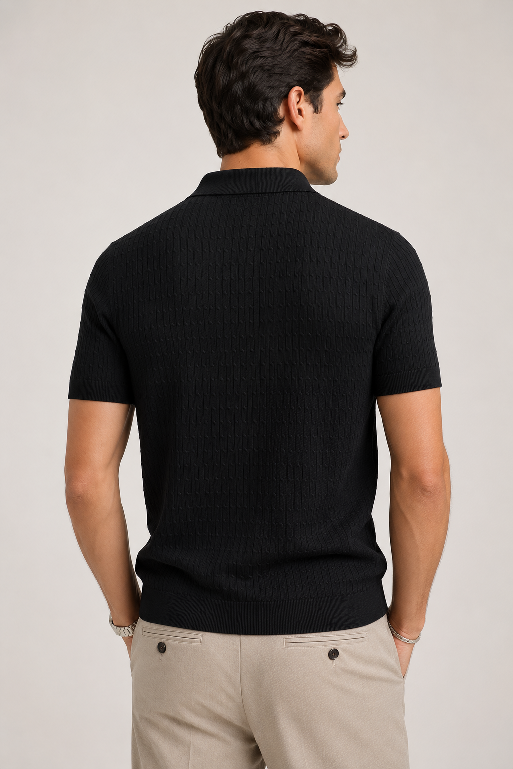 Playeras Polo Para Hombre Tejida Punto Acanalada A61454 Negro