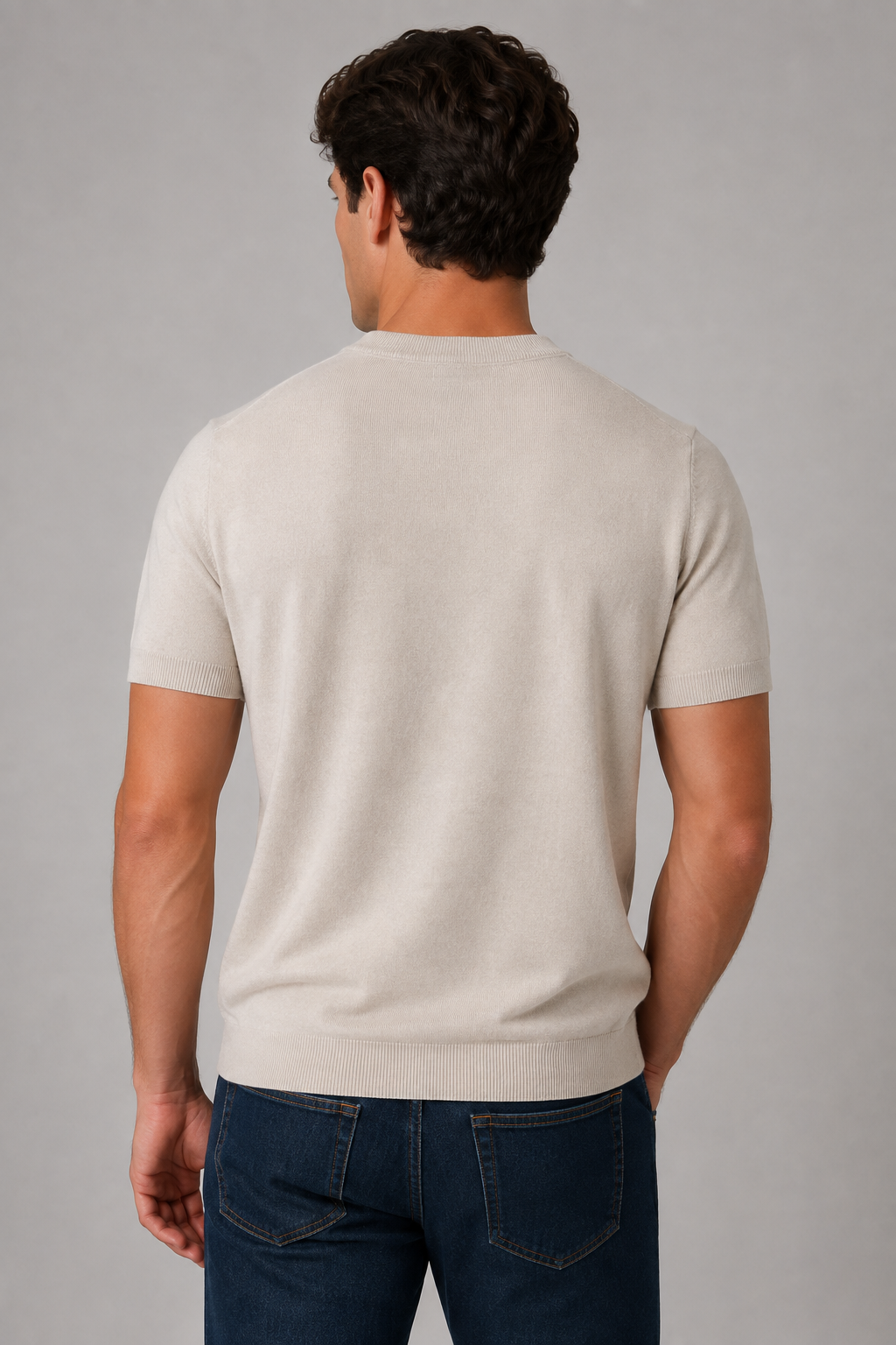 Playeras Para Hombre de Punto Cuello Redondo A61451 Beige