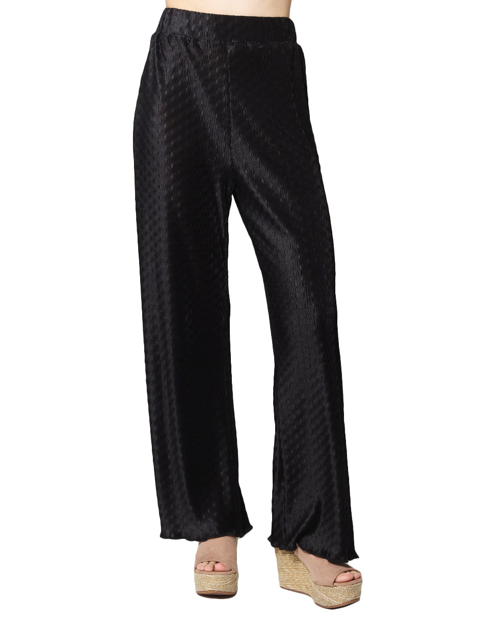 Pantalones Para Mujer Corrugado De Tiro Alto Comodo Wide Leg W41100 Negro