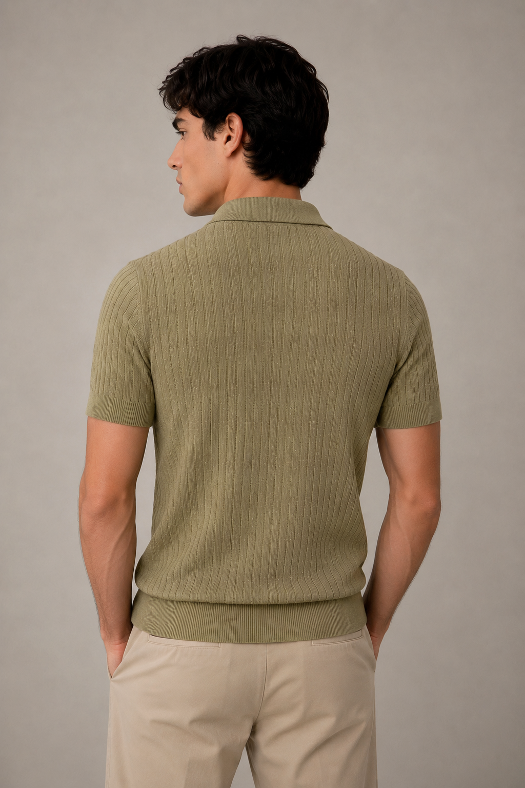 Playeras Polo Para Hombre Tejida Punto Acanalada A61454 Olivo