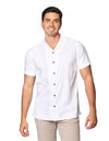 Camisas Para Hombre Bobois Moda Casuales Jackard De Manga Corta Cuello Abierto Relaxed Fit B41378 Blanco