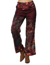 Pantalones Para Mujer Bobois Moda Casuales Satinado Acampanado De Pierna Suelta Wide Leg De Tiro Alto Con Estampado De Flores W33106 Vino