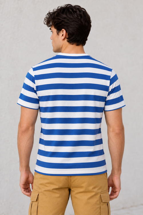 Playeras Para Hombre De Manga Corta Con Estampado De Rayas A41112 Azul