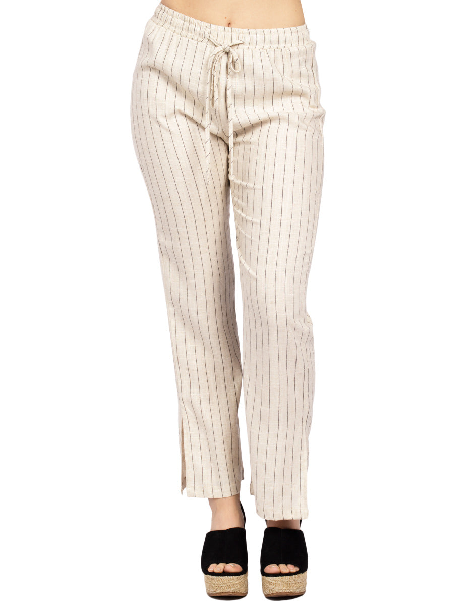 Pantalones Para Mujer Tipo Lino Con Jareta W51100 Avena